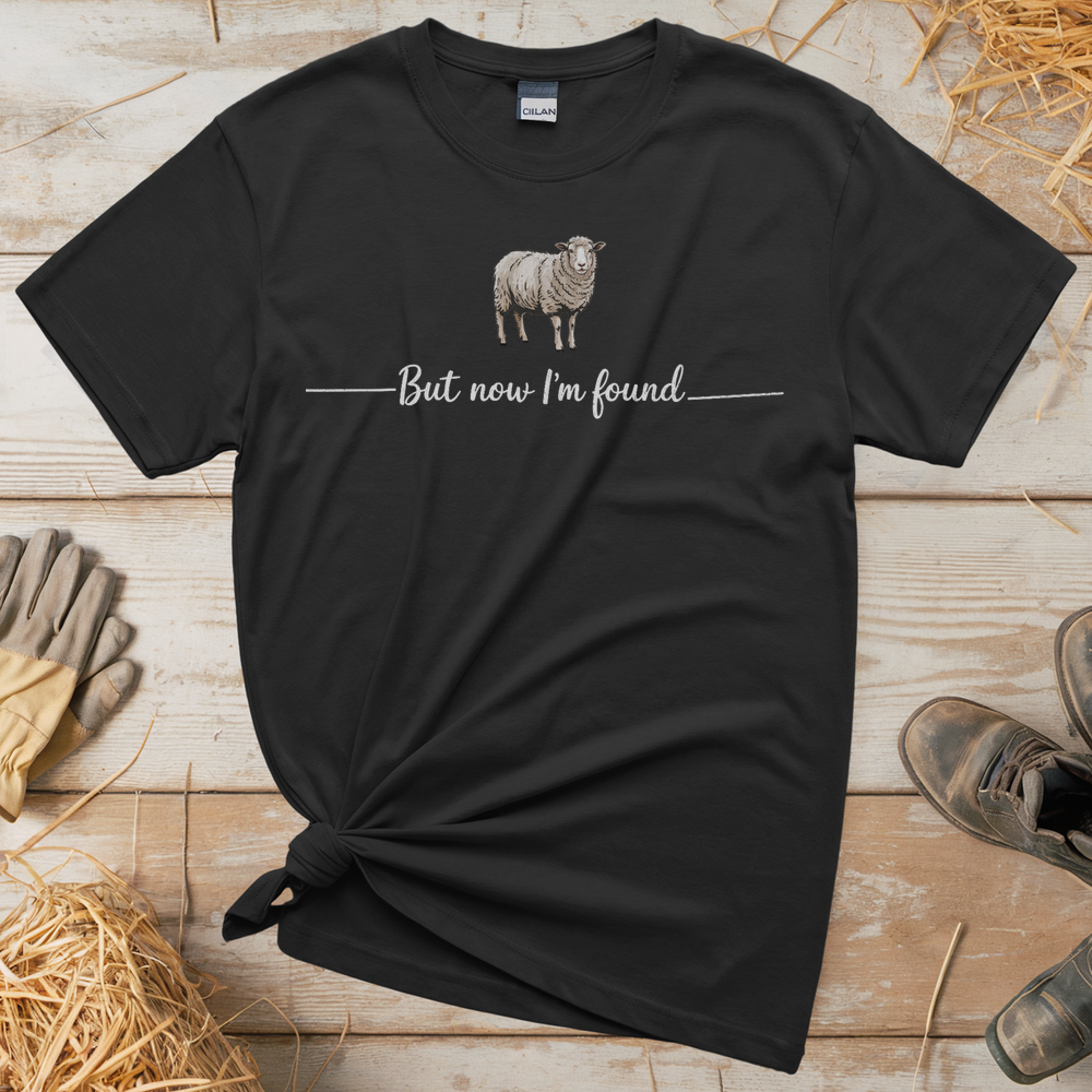 But Now I'm Found Spiritual Sheep (Adult Unisex Tee) - Black