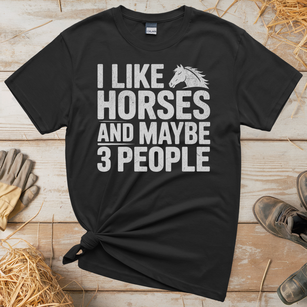 I Like Horses And Maybe 3 People (Adult Unisex Tee) - Black