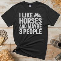 I Like Horses And Maybe 3 People (Adult Unisex Tee) - Black