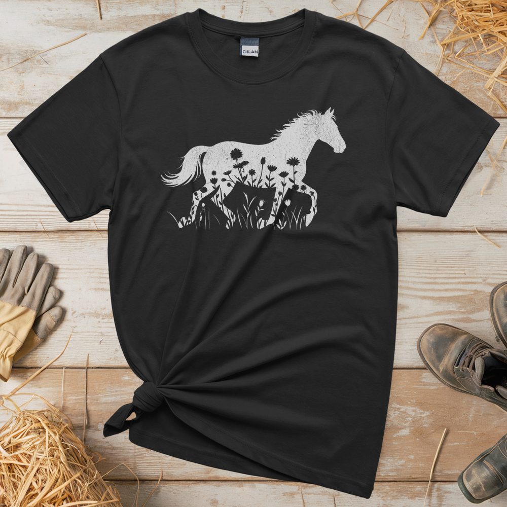 Flower Horse (Adult Unisex Tee) - Black
