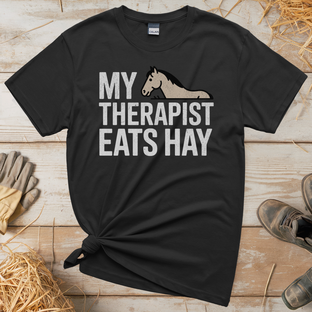 My Therapist Eats Hay (Adult Unisex Tee) - Black