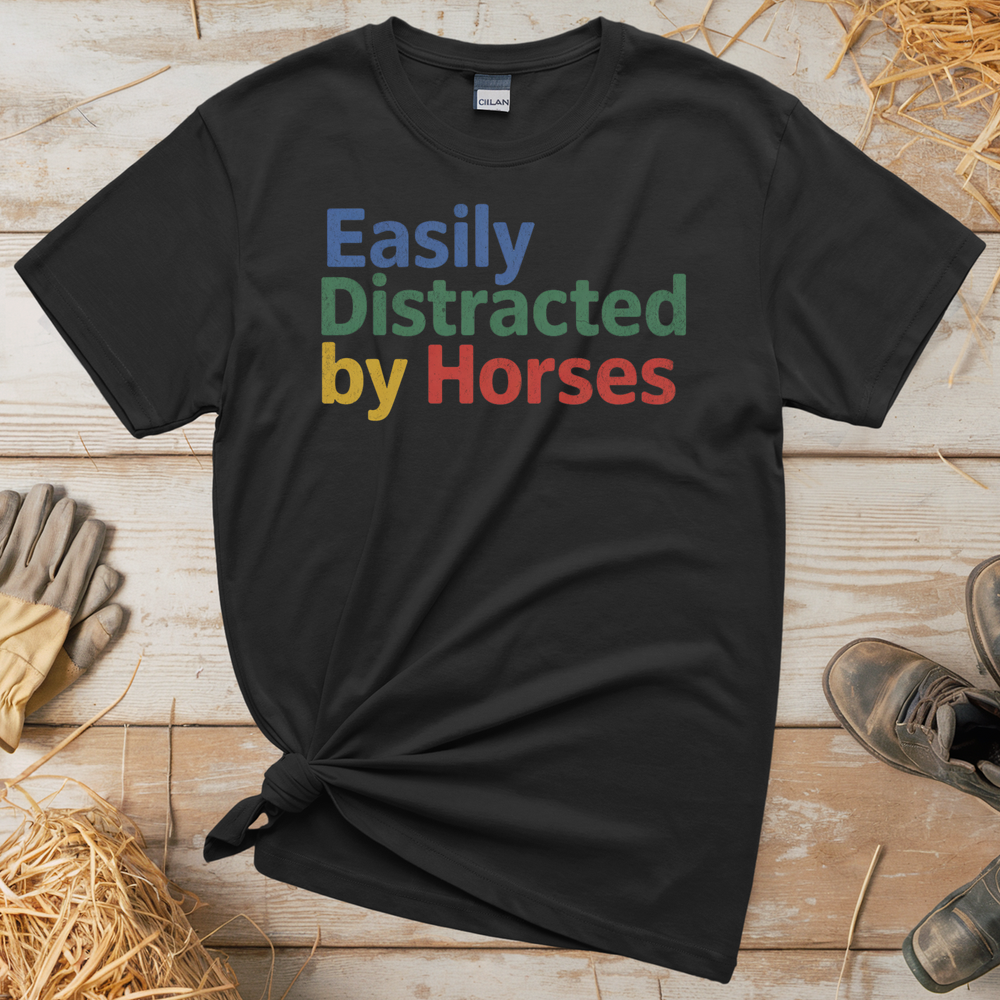 Easily Distracted By Horses (Adult Unisex Tee) - Black