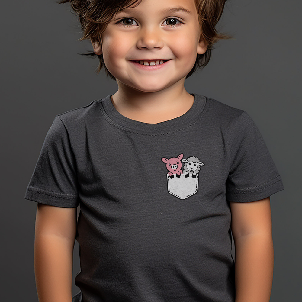 Sheep And Pig In Pocket Toddler T Shirt - Dark Heather Grey