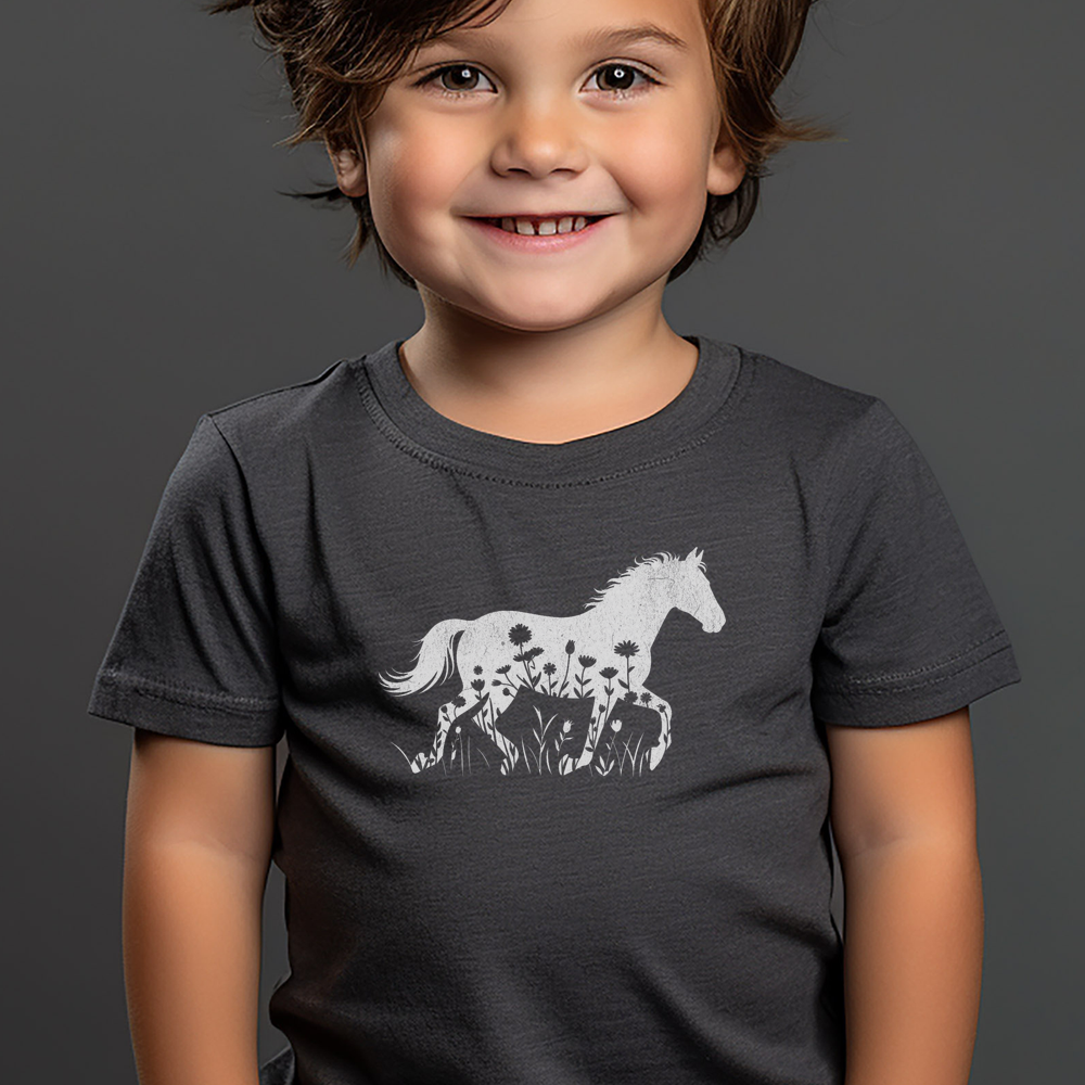 Flower Horse Light Toddler T Shirt - Dark Heather Grey
