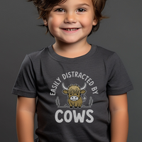 Easily Distracted By Cows Toddler - Dark Heather Grey