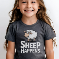 Funny Sheep Happens Child T Shirt - Dark Heather