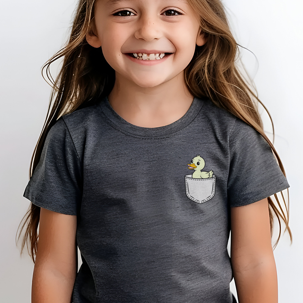 Duck In Pocket Child T Shirt - Dark Heather