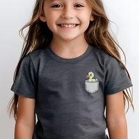 Duck In Pocket Child T Shirt - Dark Heather