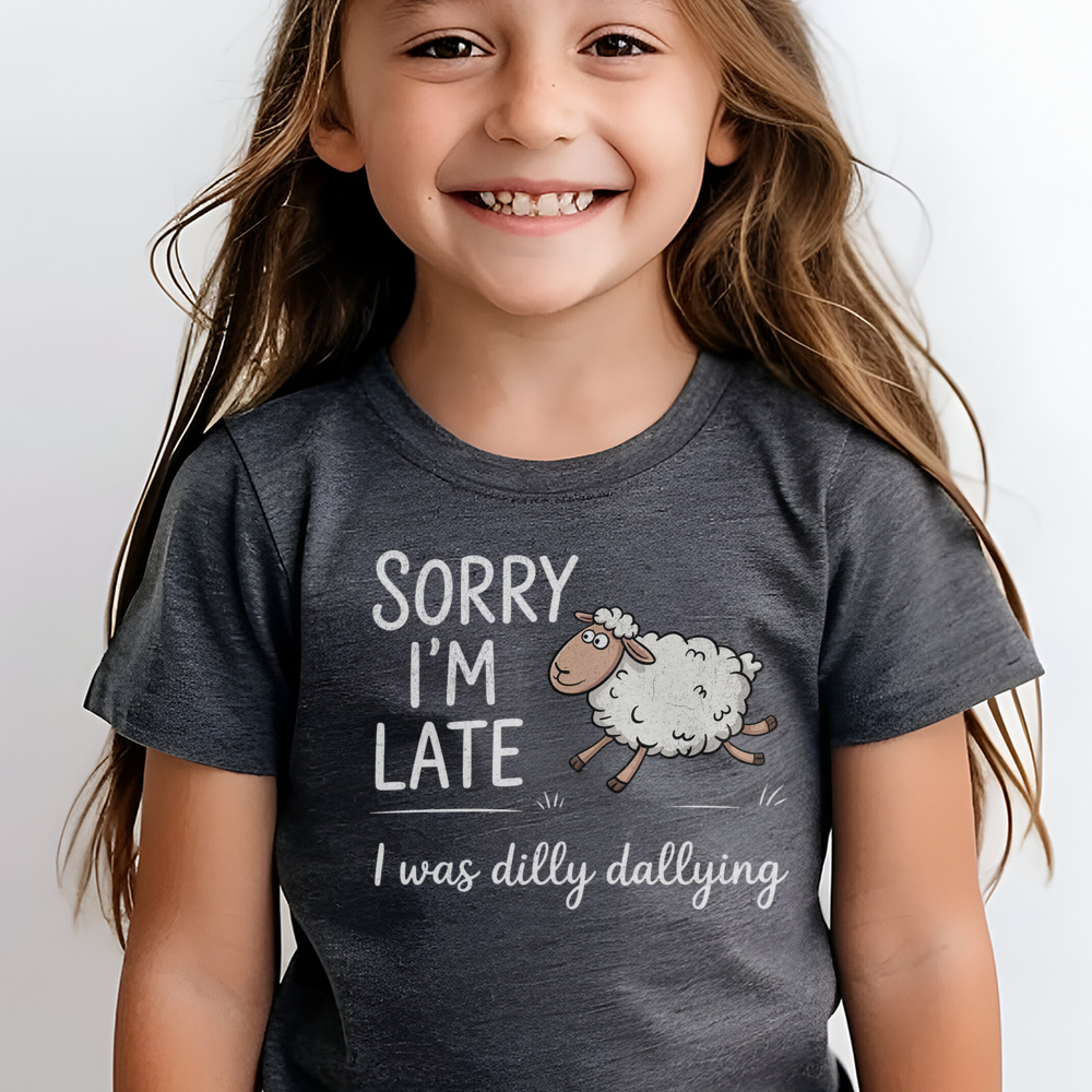 Sorry Im Late Sheep Child T Shirt - Dark Heather