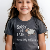 Sorry Im Late Sheep Child T Shirt - Dark Heather