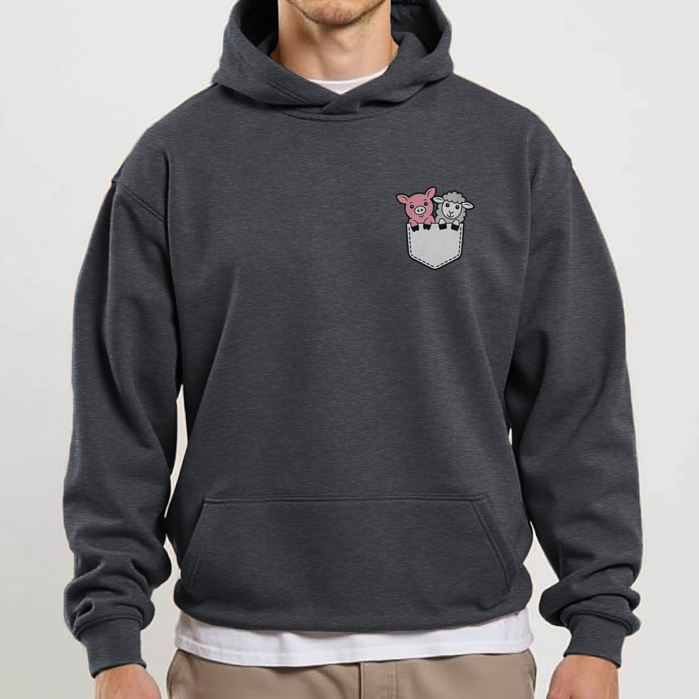 Sheep And Pig In Pocket (Adult Hoodie) - Dark Heather