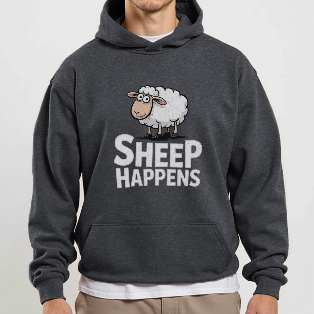 Funny Sheep Happens (Adult Hoodie) - Dark Heather
