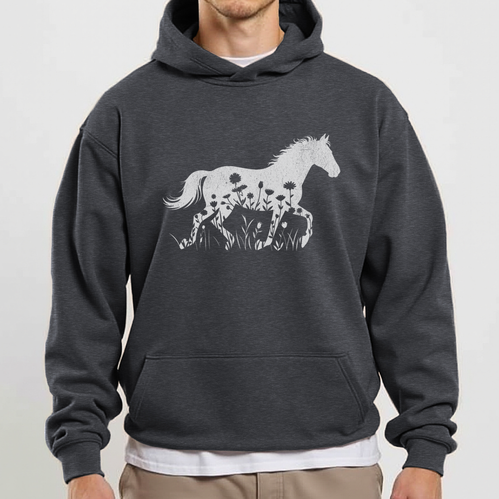 Flower Horse (Adult Hoodie) - Dark Heather