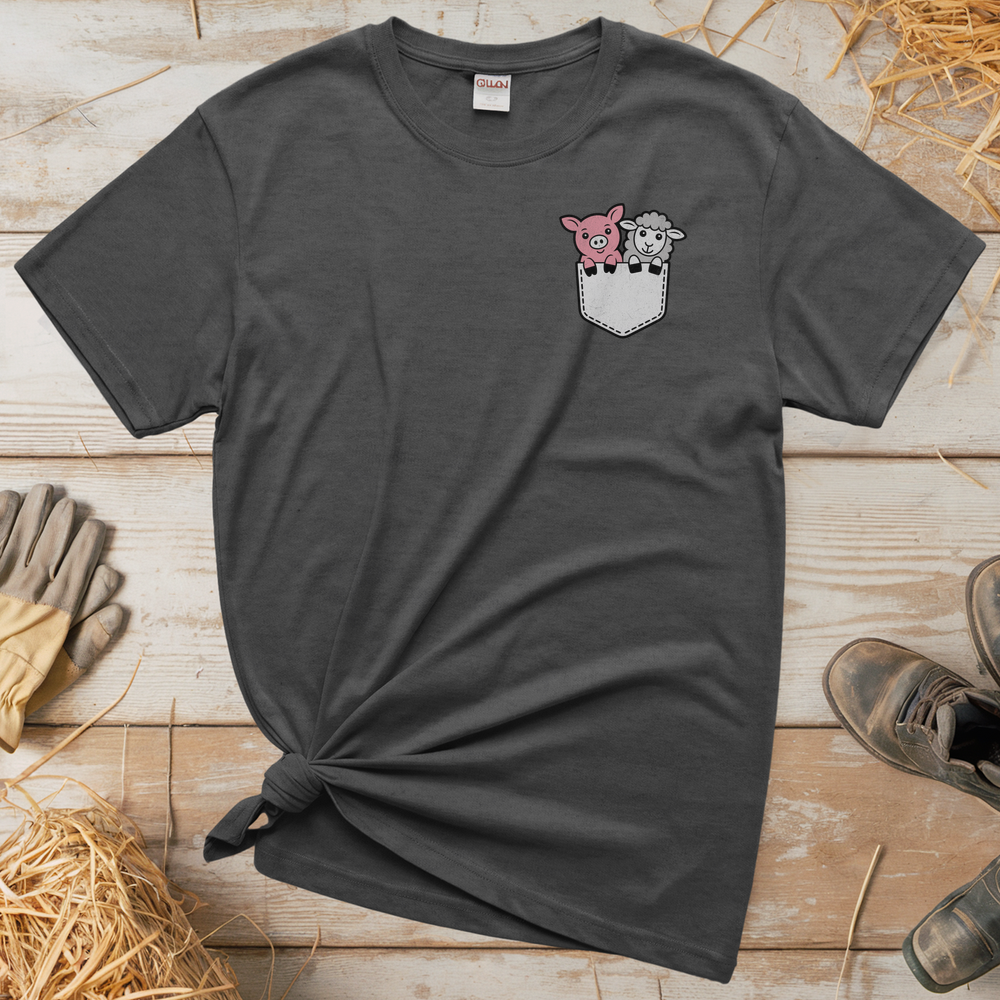 Sheep And Pig In Pocket (Adult Unisex Tee) - Graphite Heather