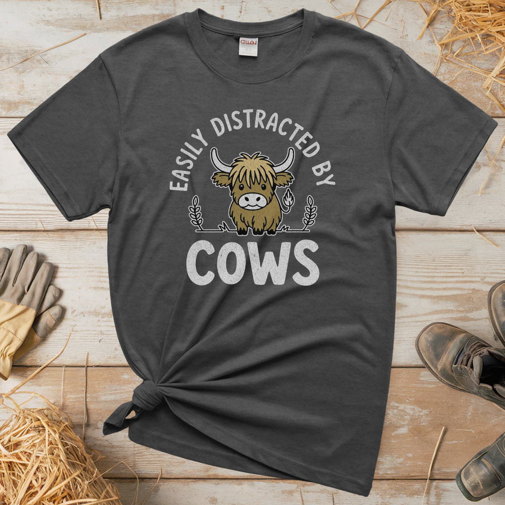 Easily Distracted By Cows (Adult Unisex Tee) - Graphite Heather