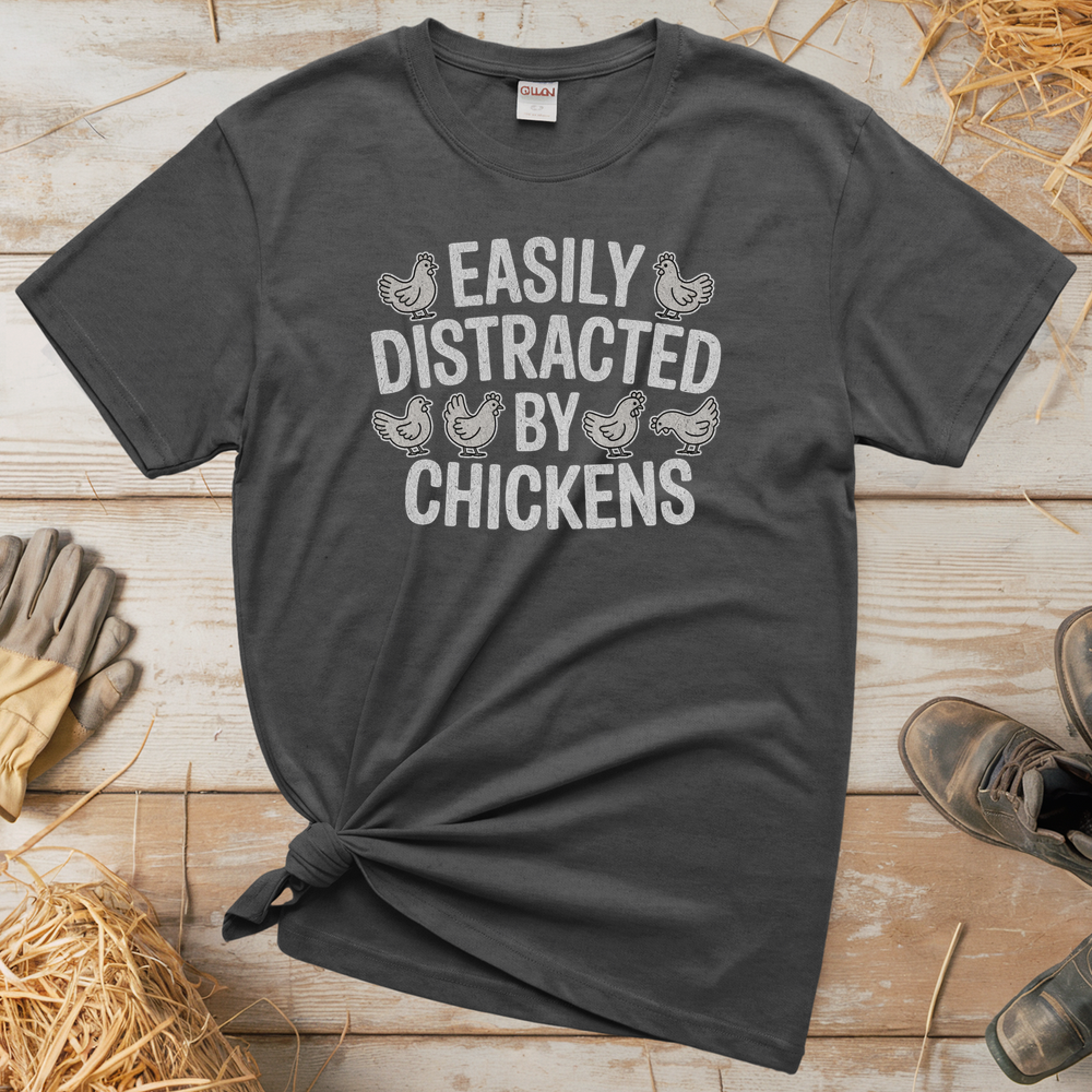 Easily Distracted By Chickens (Adult Unisex Tee) - Graphite Heather