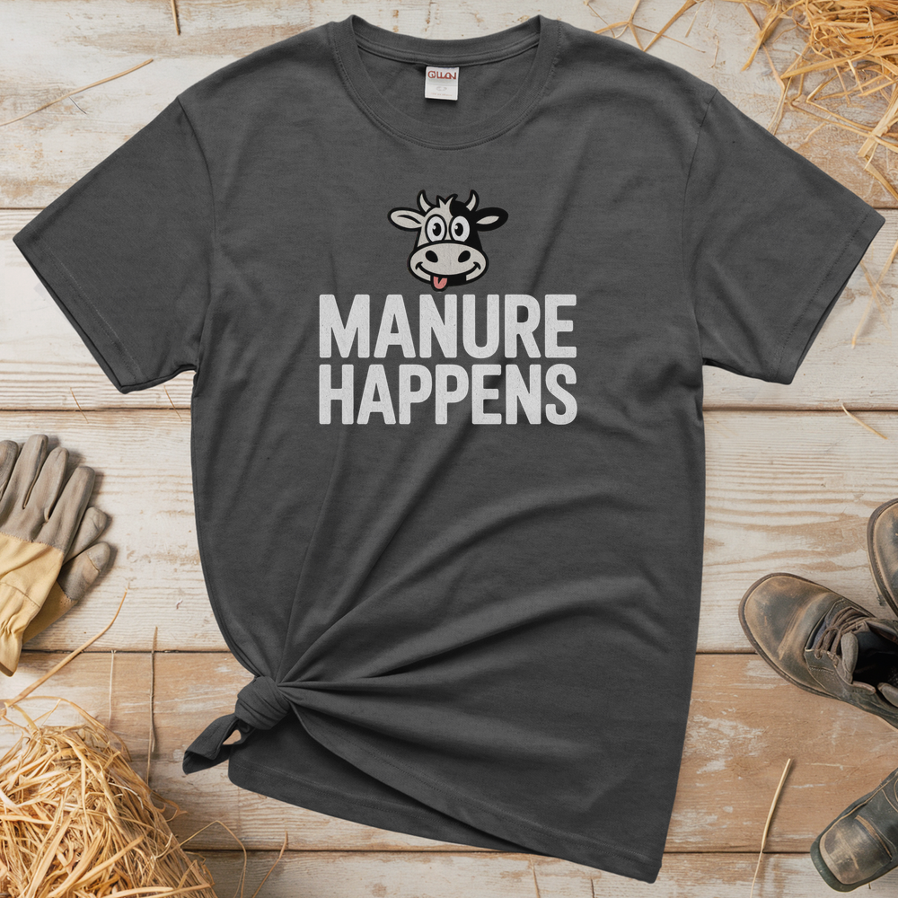 Manure Happens Adult Tee - Graphite Heather
