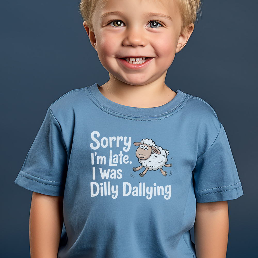 Sorry I Was Late Sheep Toddler T Shirt - Heather Columbia Blue