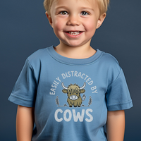 Easily Distracted By Cows Toddler - Heather Columbia Blue