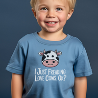 I Just Freaking Love Cows Toddler Dark - Heather Columbia Blue