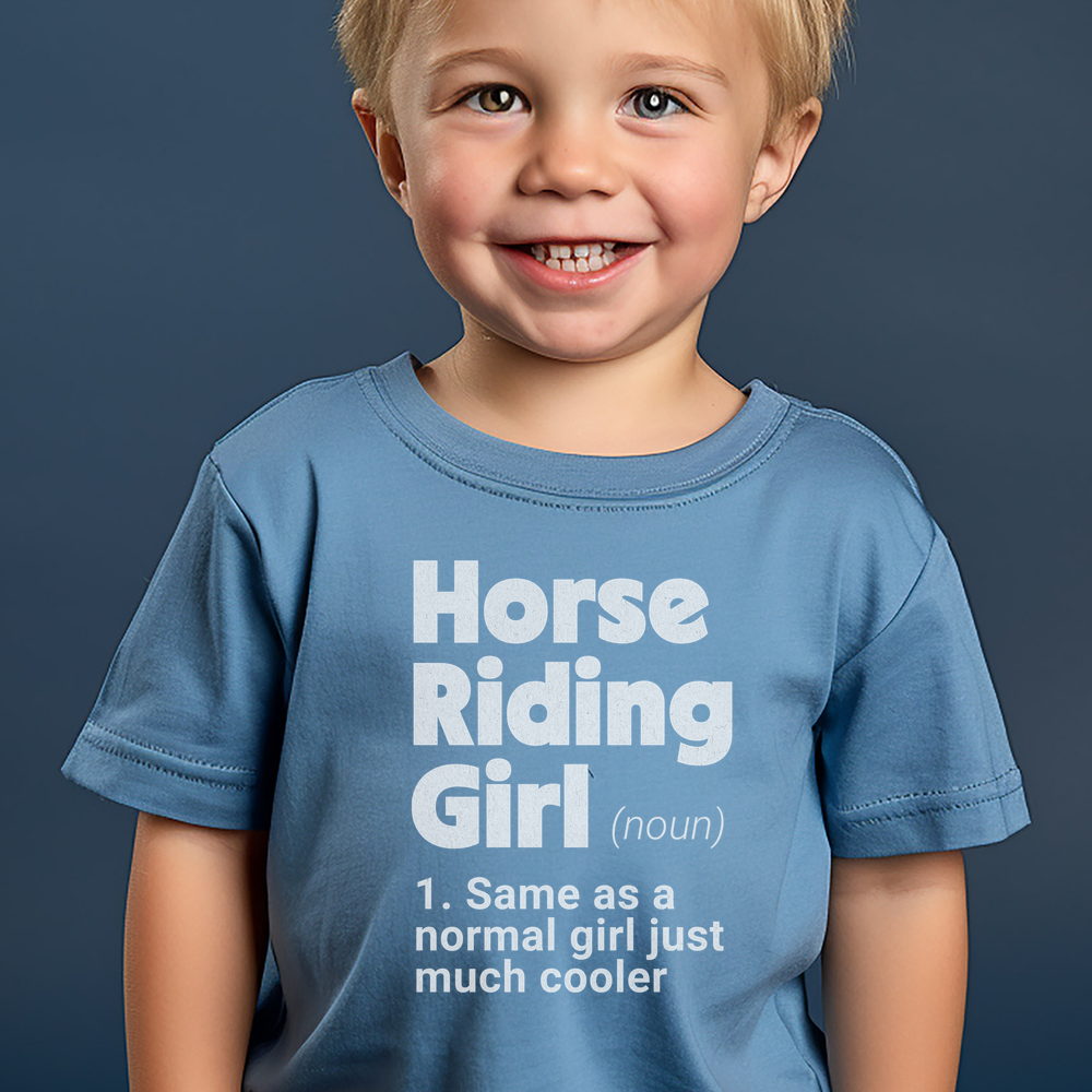 Horse Riding Girl Toddler Tee - Heather Columbia Blue