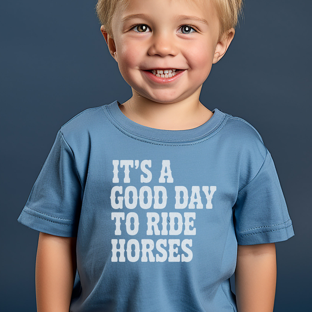 Good Day To Ride Horses Toddler Tee - Heather Columbia Blue
