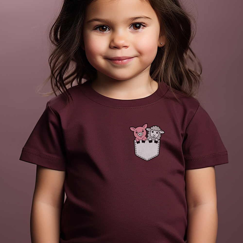 Sheep And Pig In Pocket Toddler T Shirt - Heather Maroon