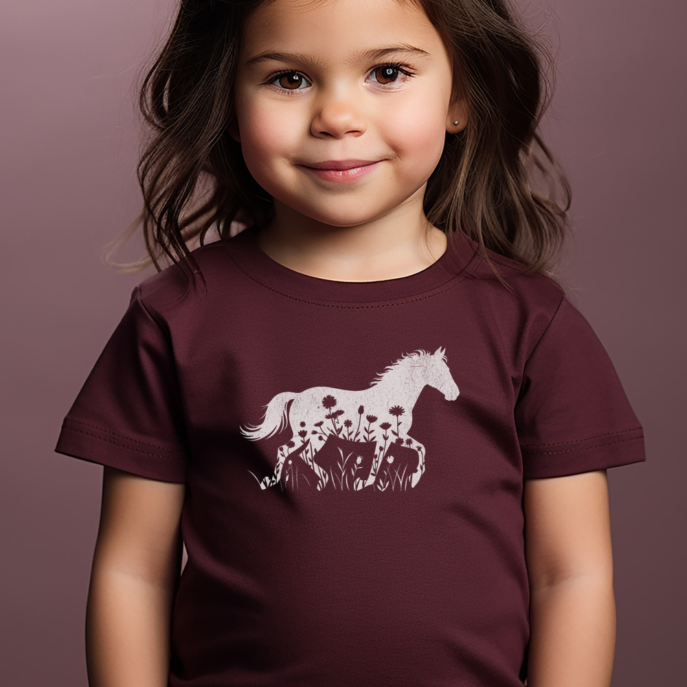 Flower Horse Light Toddler T Shirt - Heather Maroon