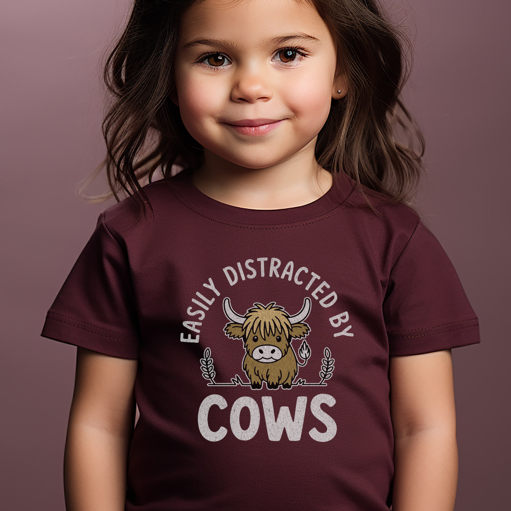 Easily Distracted By Cows Toddler - Heather Maroon
