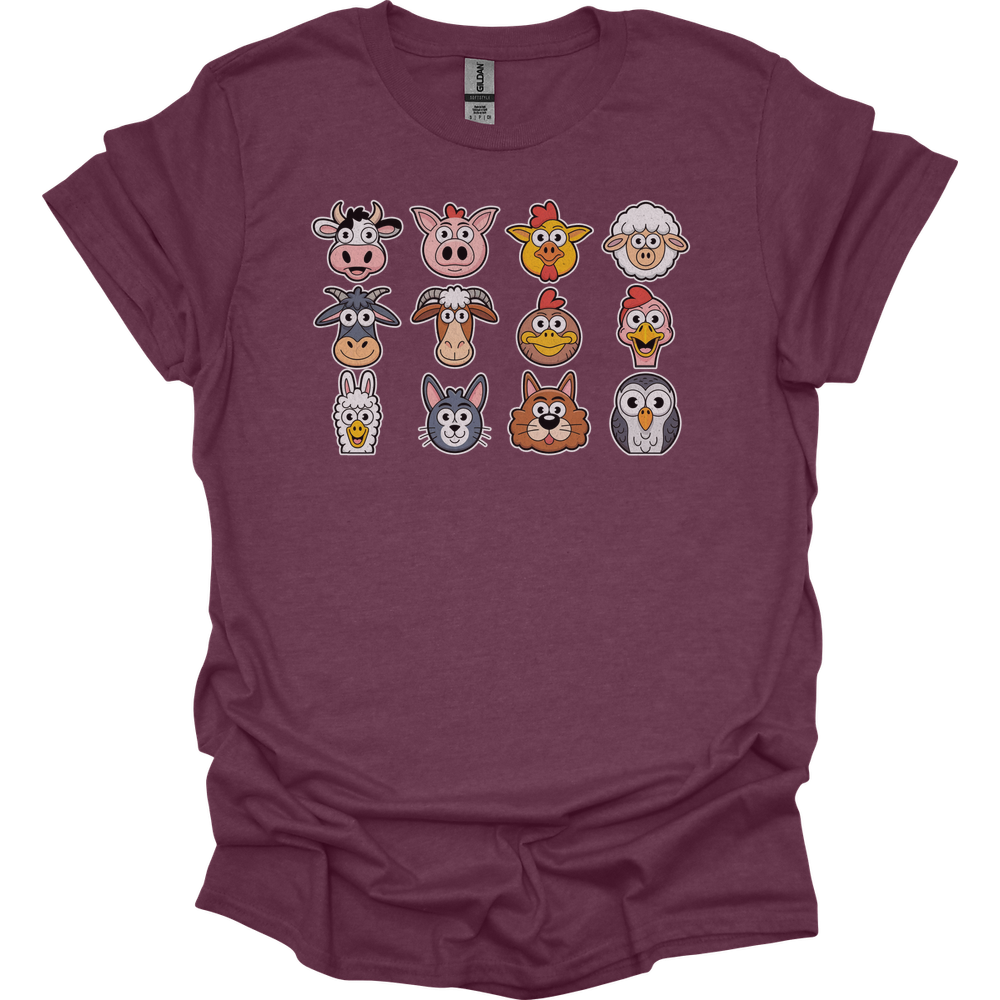Barnyard Animals Adult Unisex Tee - Heather Maroon