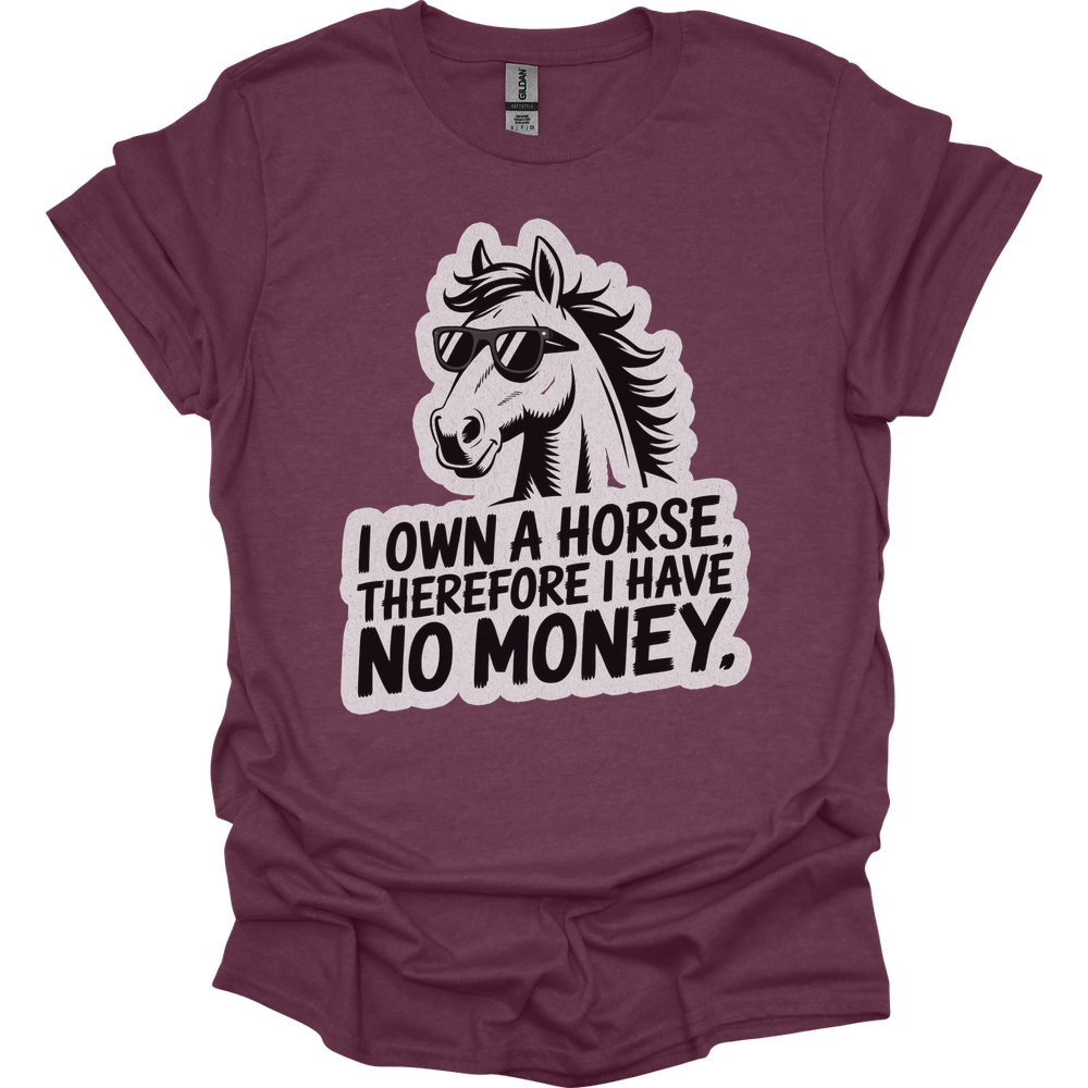 I Own A Horse Therfore I Have No Money Adult Unisex Tee - Heather Maroon
