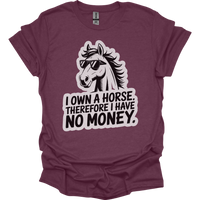 I Own A Horse Therfore I Have No Money Adult Unisex Tee - Heather Maroon