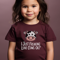 I Just Freaking Love Cows Toddler Dark - Heather Maroon