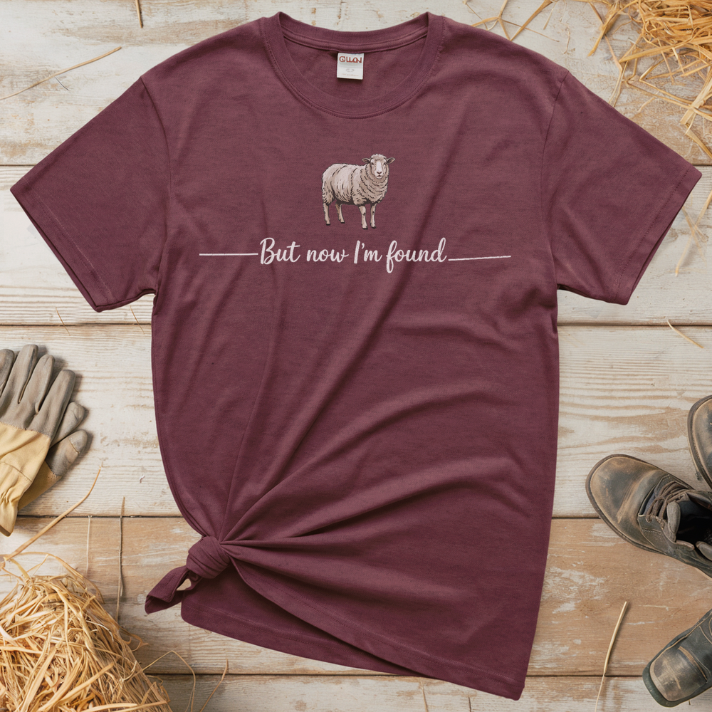 But Now I'm Found Spiritual Sheep (Adult Unisex Tee) - Heather Maroon