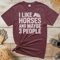 I Like Horses And Maybe 3 People (Adult Unisex Tee) - Heather Maroon