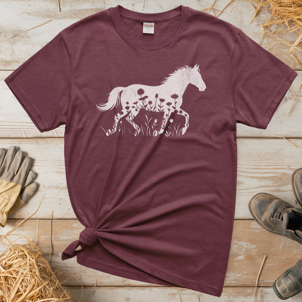 Flower Horse (Adult Unisex Tee) - Heather Maroon