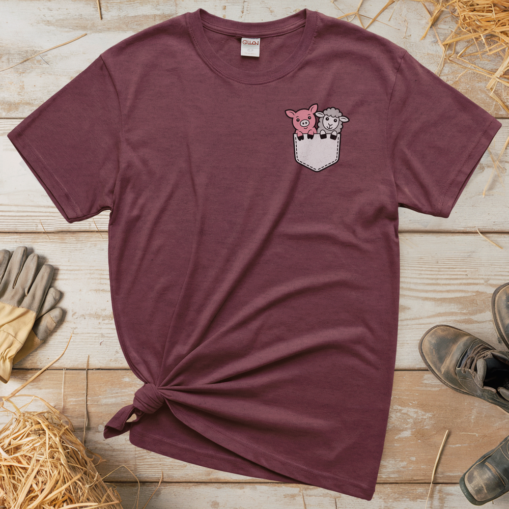 Sheep And Pig In Pocket (Adult Unisex Tee) - Heather Maroon