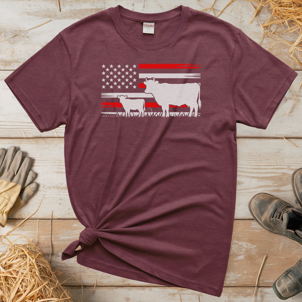 USA Cow Farm (Adult Unisex Tee) - Heather Maroon