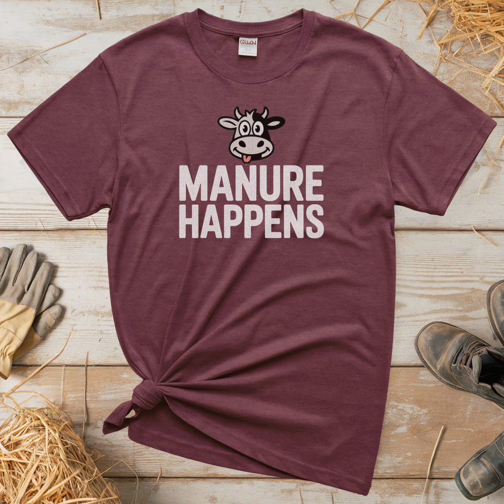 Manure Happens Adult Tee - Heather Maroon