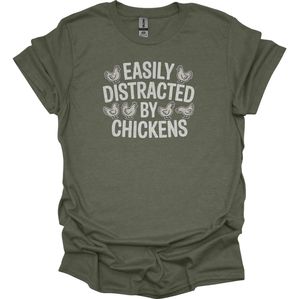 Easily Distracted By Chickens - Heather Military Green