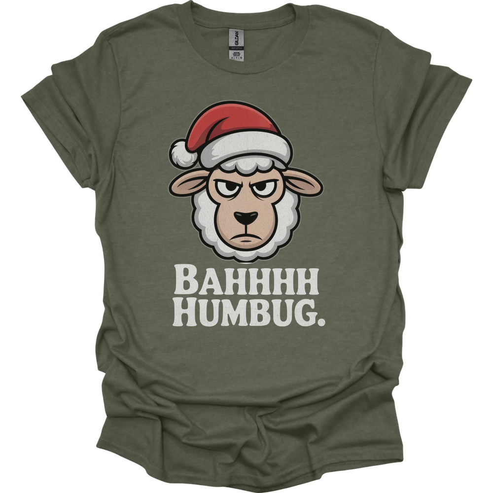 Bahhh Humbug Christmas (Adult Unisex Tee) - Heather Military Green