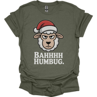 Bahhh Humbug Christmas (Adult Unisex Tee) - Heather Military Green