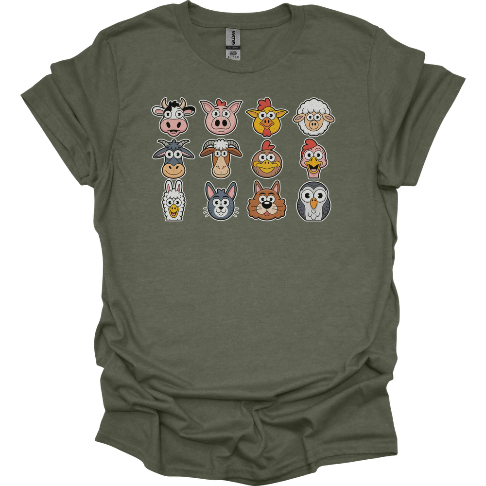 Barnyard Animals Adult Unisex Tee - Heather Military Green