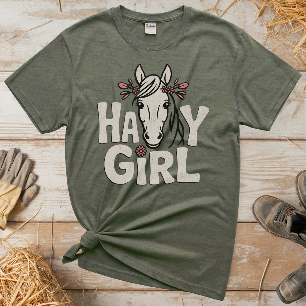 Hay Girl (Adult Unisex Tee) - Heather Military Green