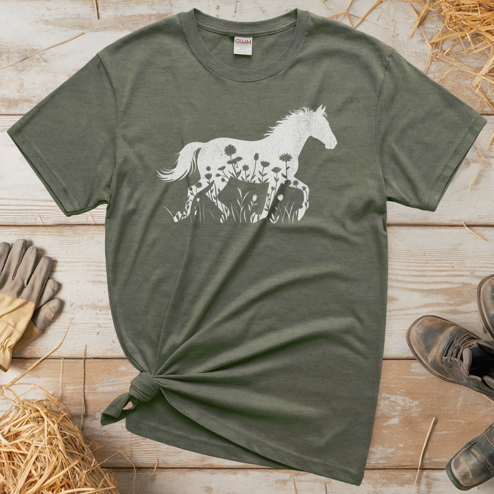 Flower Horse (Adult Unisex Tee) - Heather Military Green