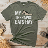 My Therapist Eats Hay (Adult Unisex Tee) - Heather Military Green