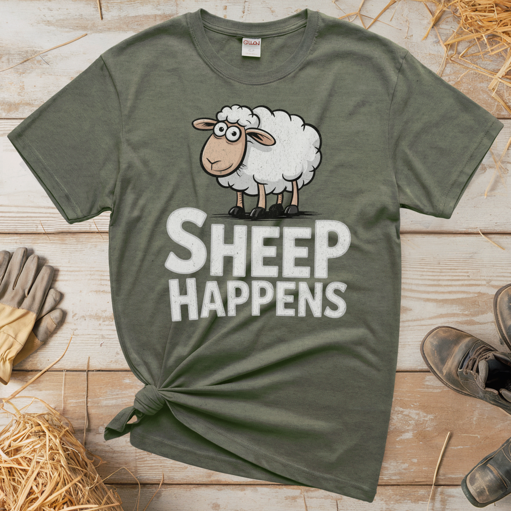 Sheep Happens (Adult Unisex Tee) - Heather Military Green