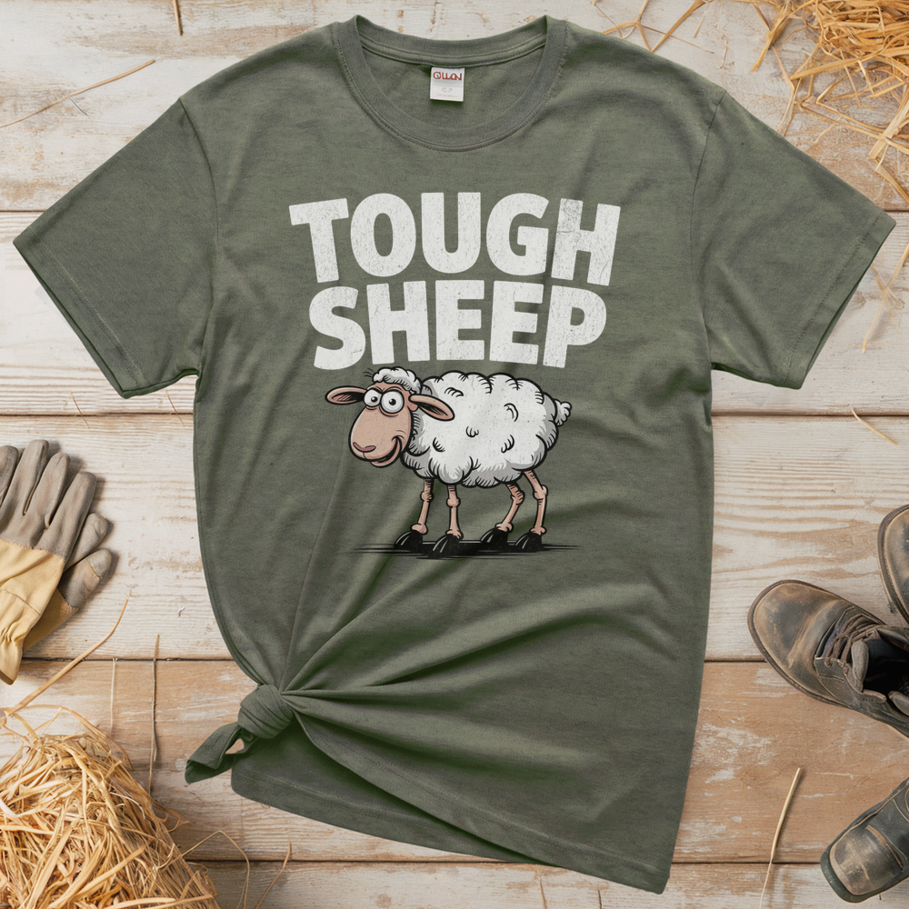 Funny Tough Sheep (Adult Unisex Tee) - Heather Military Green