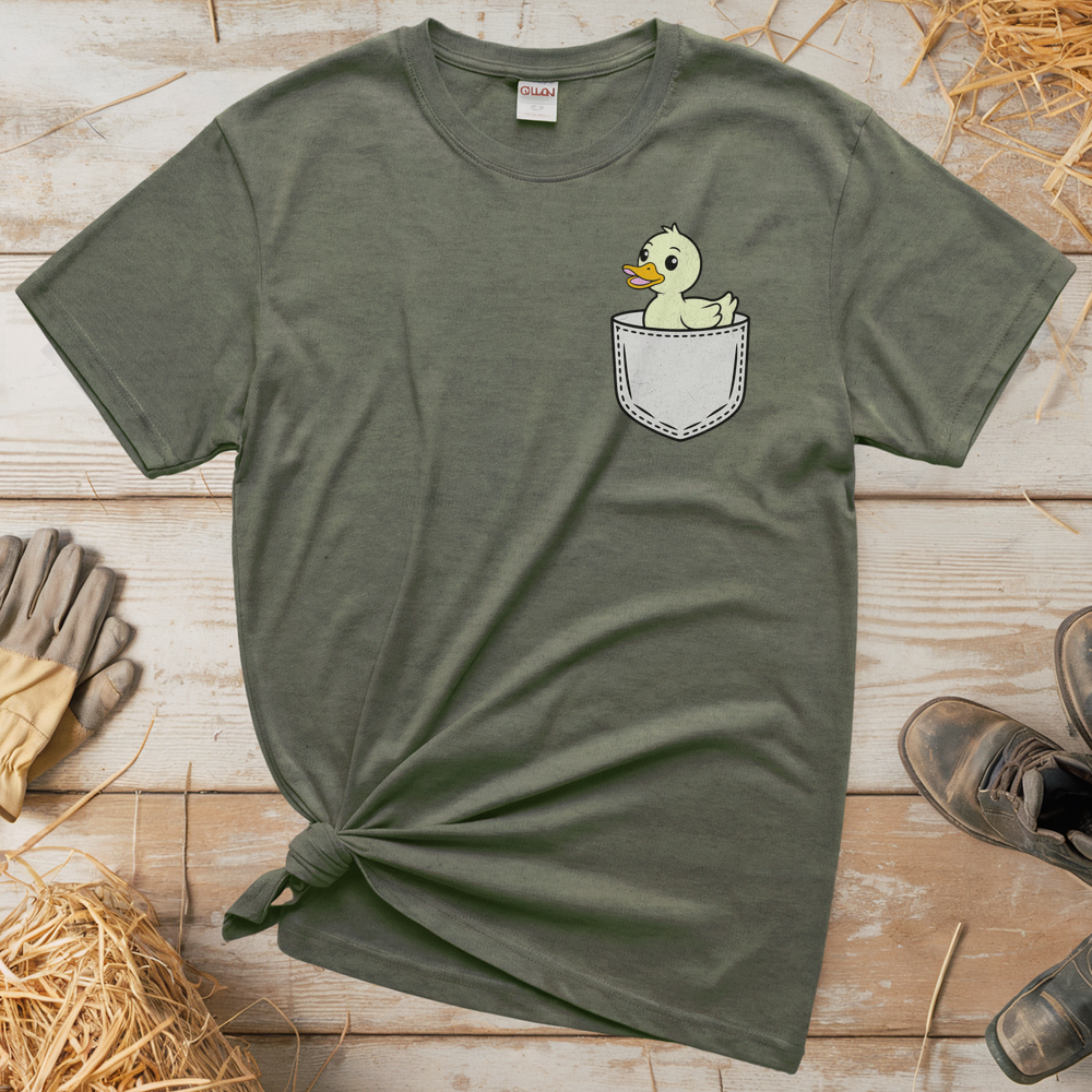 Duck In Pocket (Adult Unisex Tee) - Heather Military Green
