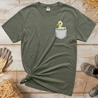 Duck In Pocket (Adult Unisex Tee) - Heather Military Green